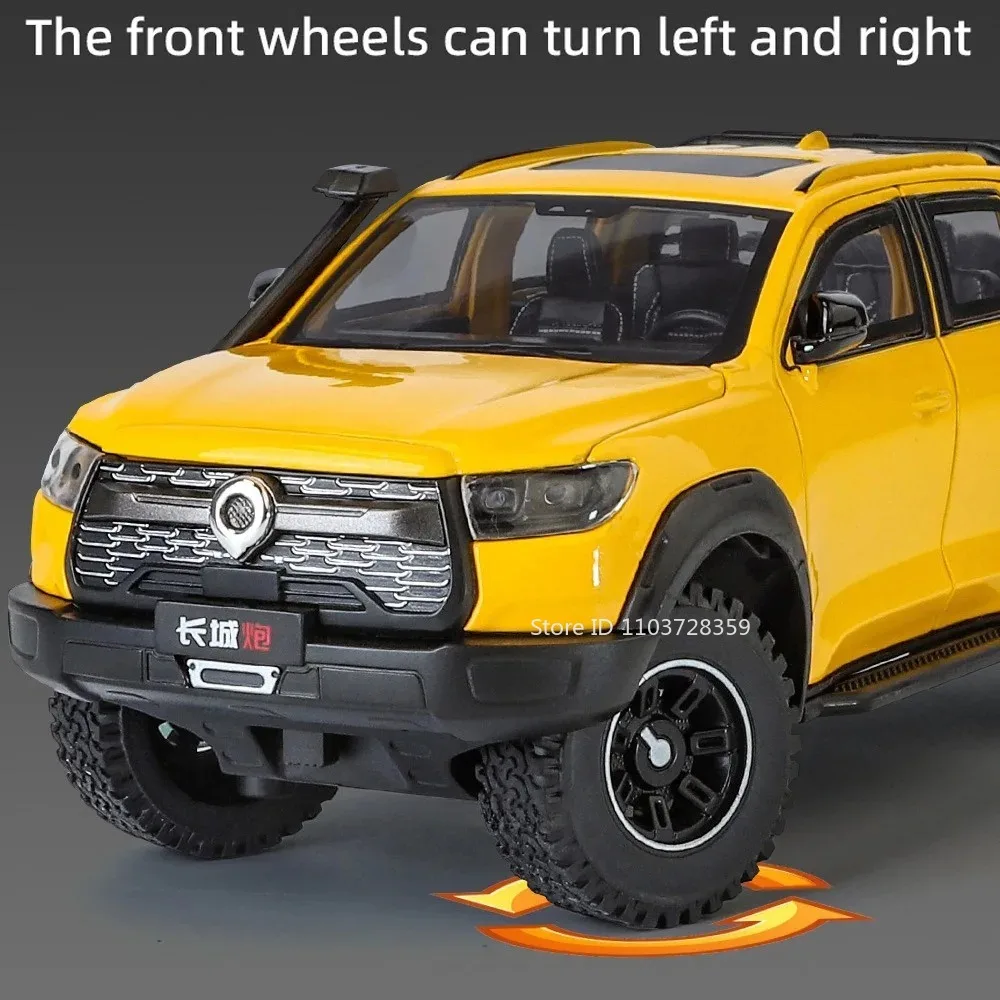 Modèle de ramassage GWM POER 1:24, voitures jouets en alliage moulé sous pression F150 RV, véhicule tout-terrain, son et lumière, portes ouvertes, cadeaux pour enfants