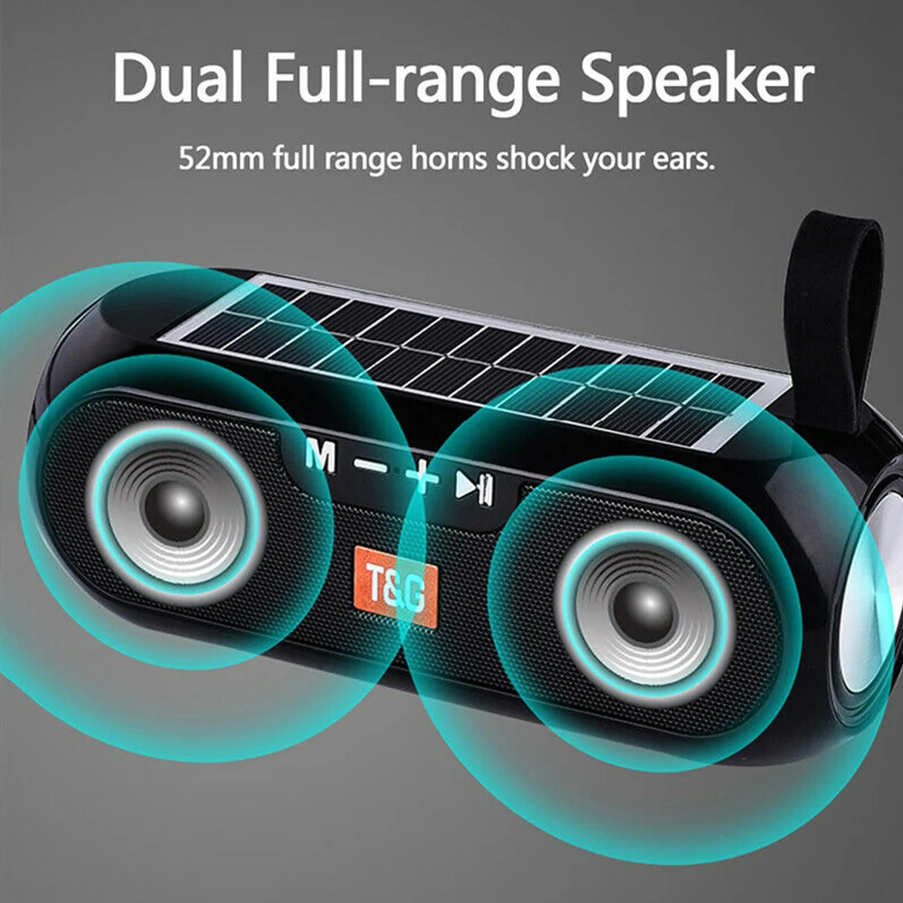 Wireless Speaker Bluetooth 5.0 Solar Powered Sound Box Rechargeable Radio Handheld Speaker, Black