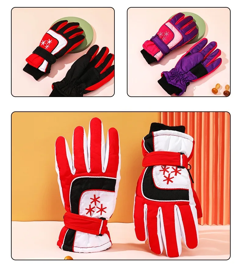 Children's Velvet Ski Gloves, Thickened, Warm, Windproof, Waterproof, Outdoor, Riding, New, Winter