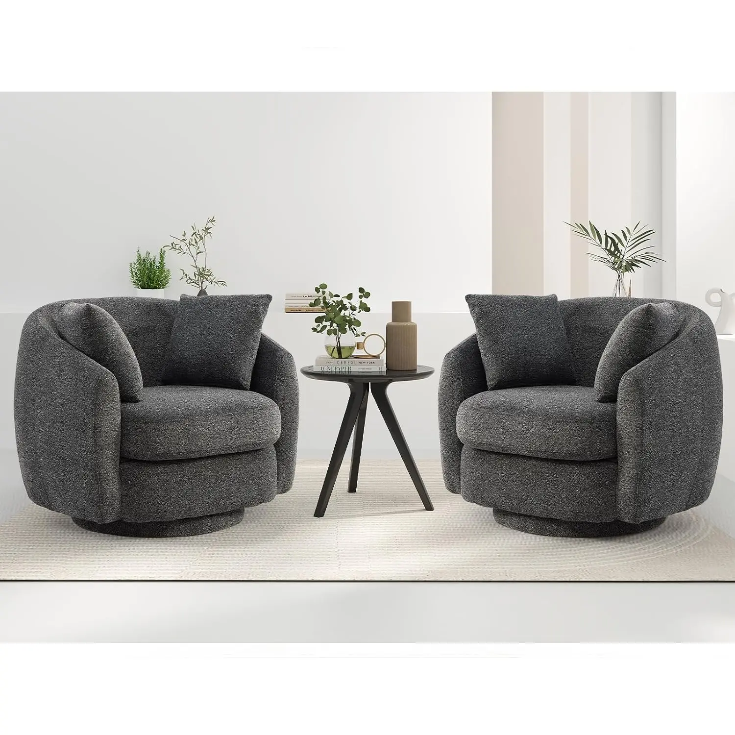 Swivel Barrel Chair Set 2 with 360° Rotation Hidden Storage Round Armchair Pillows for Living Room Bedroom, Customized