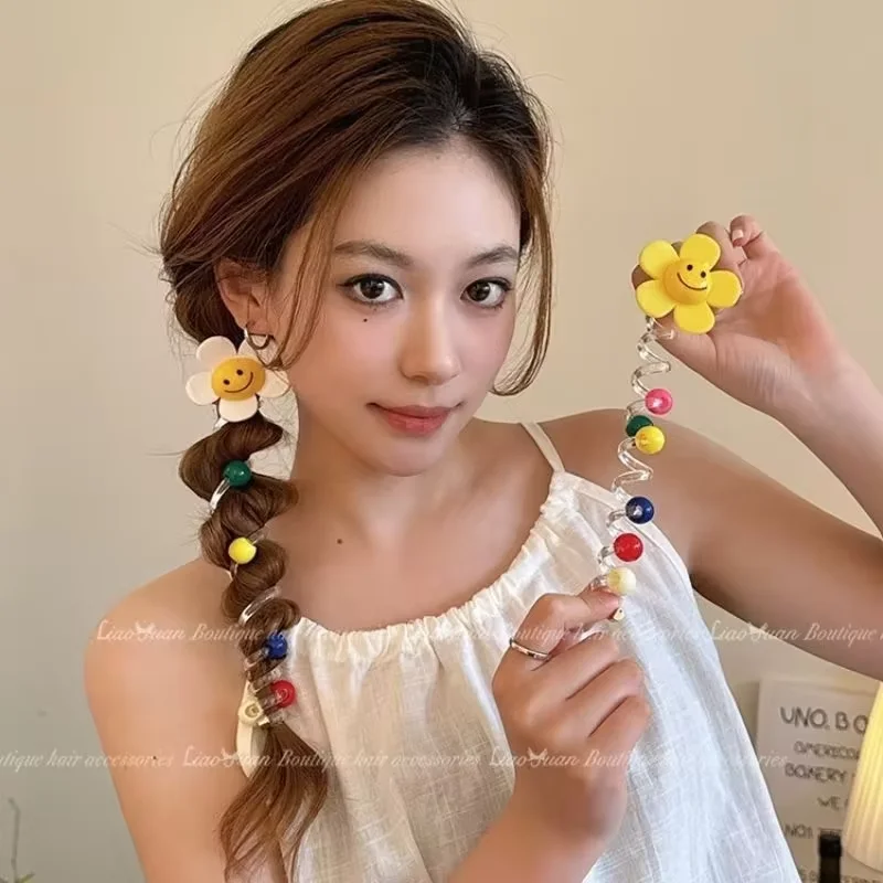 Vigorous Girl~Cute Beaded Horse Tail Weaving Hair Tool Summer Phone Line Hair Loop Headrope 2024 New Super Immortal