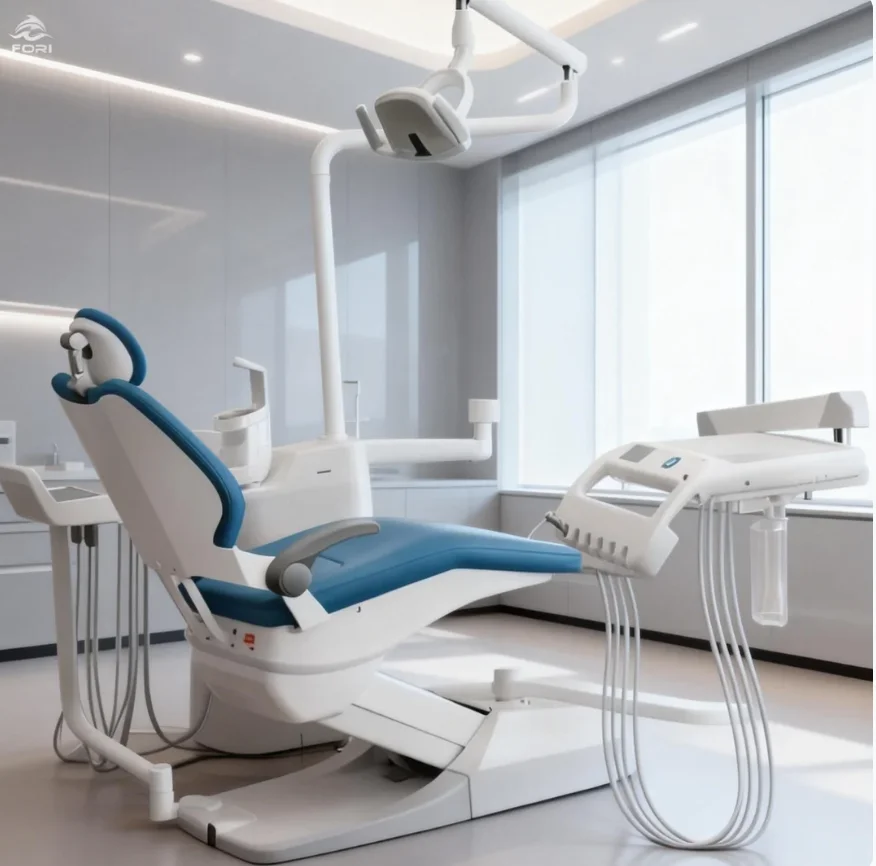 Modern Modular Dental Treatment Chair Unit with LED Operation Light, Automatic Positioning and Glass Spittoon