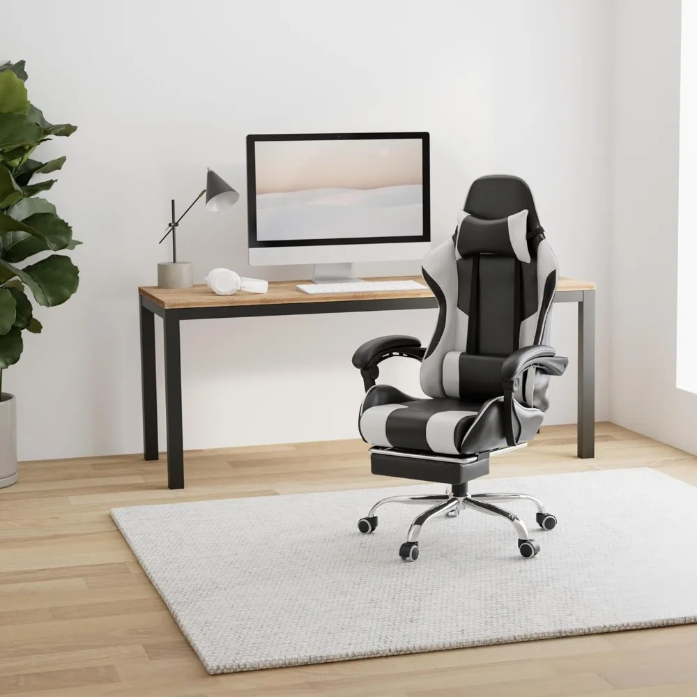 

Gaming Chair, Computer Chair with Footrest and Lumbar Support, Height Adjustable Game Chair with 360°-Swivel Seat and Headrest