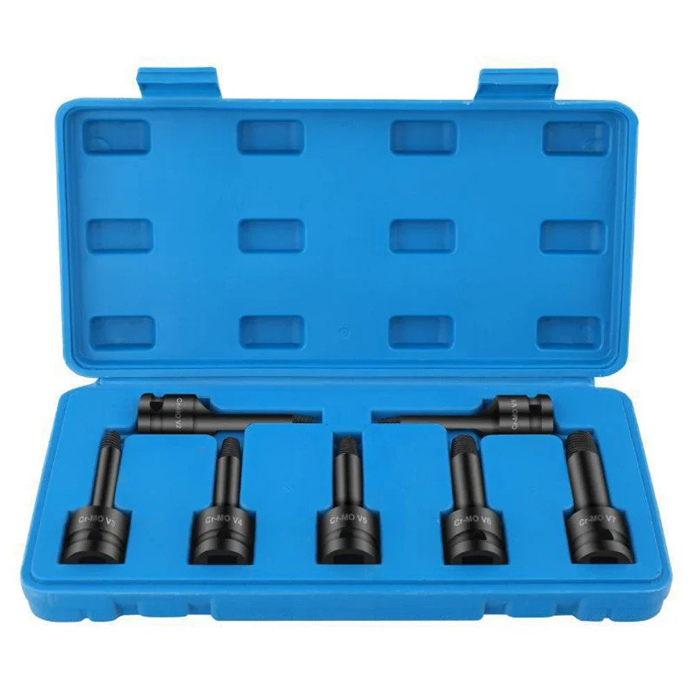 

Easy to Use Broken Bolt Extractor Set Remove Rusty and Stuck Screws with Ease 7pc Set for Different Sizes and Types of Screws