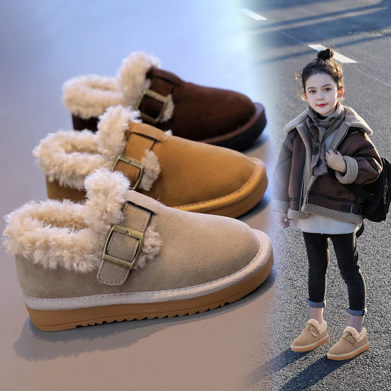 

Winter Children Fashionable and best-selling soft Warm Real Round Short Boots Boys Girls Winter Cotton Shoes With Thick Plush