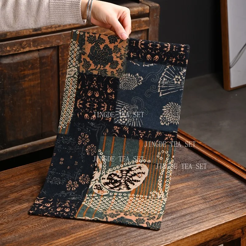 Vintage Patchwork Floral Tea Mat Cotton Linen Tea Table Retro Printed Fabric Tea Coaster Small Desk Decor Mat Tabletop Display