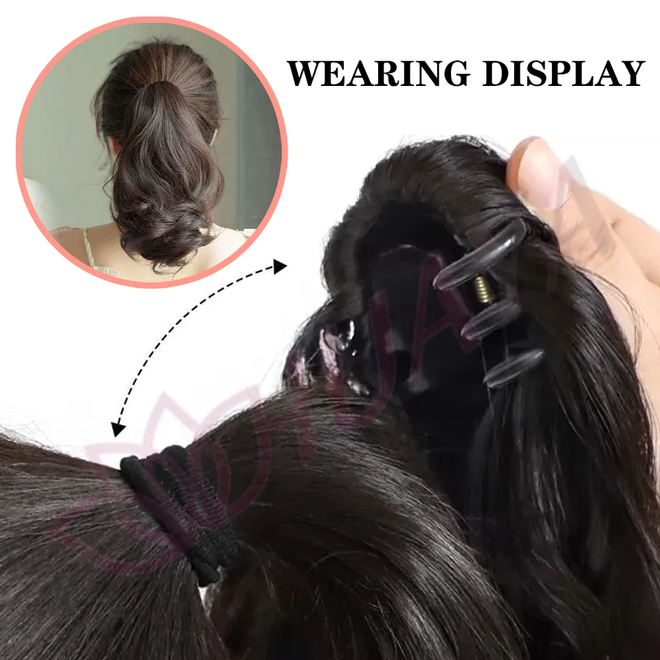 Extensión de Cola de Caballo Corta Rizada Sintética de 10 Pulgadas con Clip de Cangrejo, para Mujer, Negro y Castaño 3