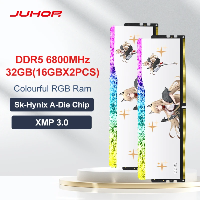 JUHOR Memoria Ram RGB DDR5 16GB 6400MHz  6800MHz 7200MHz 32GB  UDIMM Desktop UDIMM RAM PC Computer Memory Hynix Chip