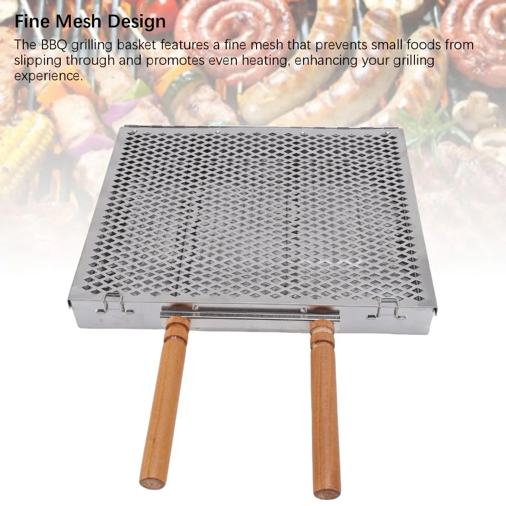 Stainless Steel BBQ Grilling Basket Detachable Dividers Double Handle Outdoor Cooking Basket Silver Portable Grill Basket