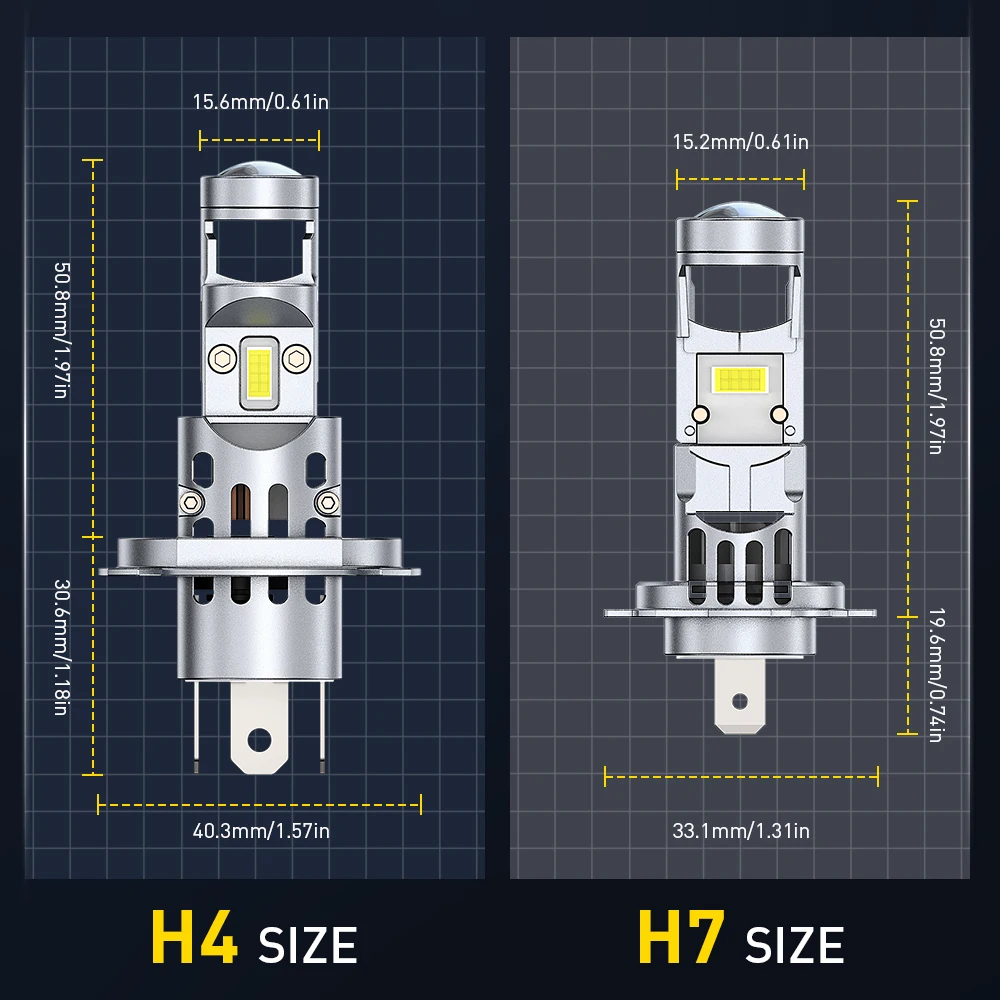 AUXITO 2x H4 LED عدسة بروجيكتور صغيرة 6500K عالية منخفضة شعاع توربو مروحة H7 LED كشافات 12 فولت عالية الطاقة دراجة نارية لمبة التوصيل والتشغيل LHD
