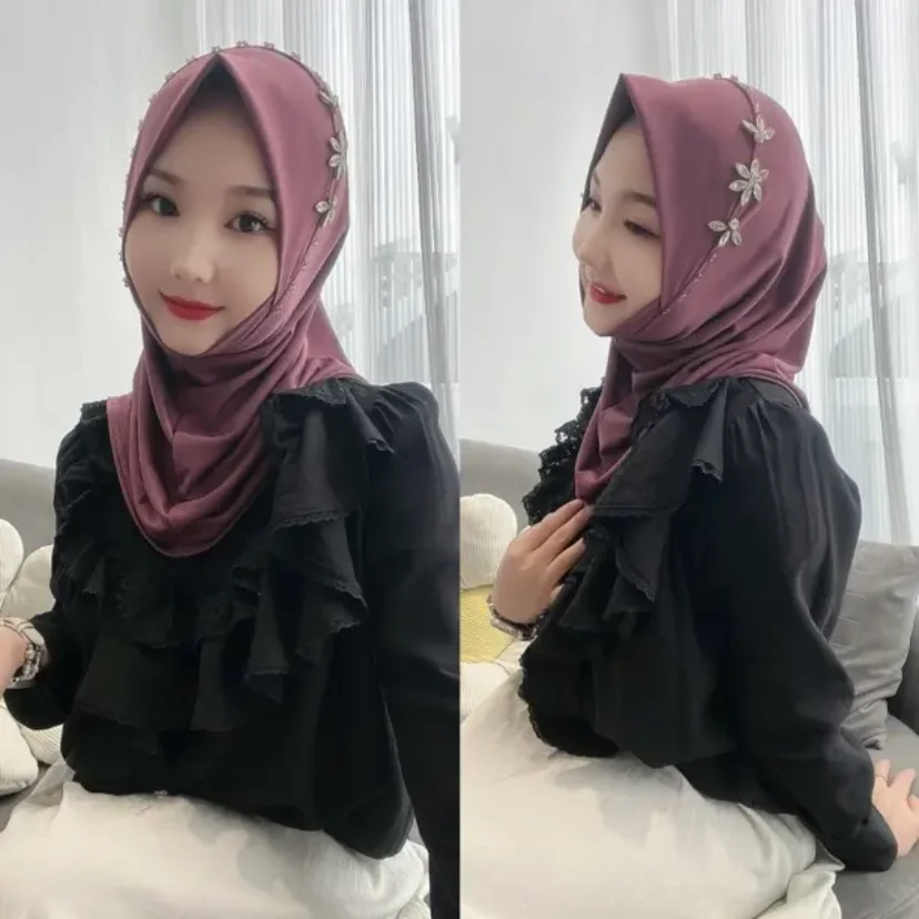 Lenços instantâneos muçulmanos para meninas, fáceis de usar, hijabs casuais, lenços lisos