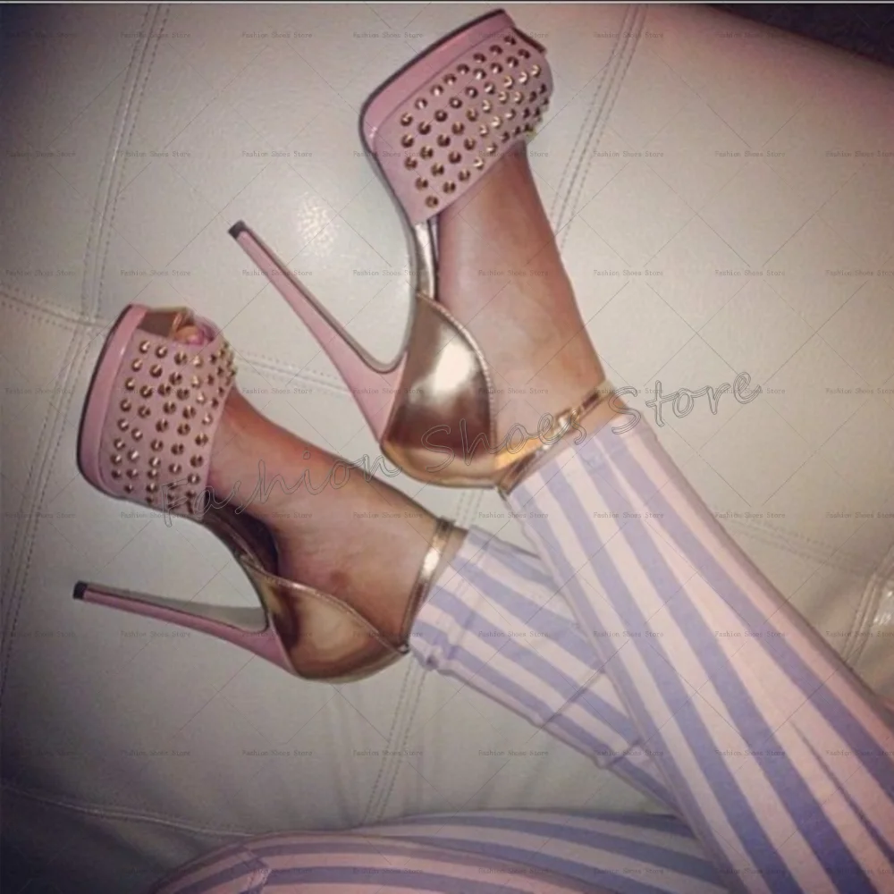 Босоножки телесного цвета с заклепками и декором на щиколотке, босоножки на платформе, туфли на высоком каблуке на высоком каблуке для женщин, новинка 2025, Zapatos Para Mujere