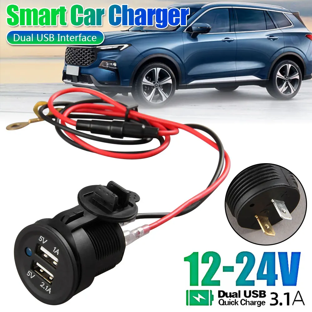 

5V 3.1A Dual USB Charger Socket Adapter Power Outlet for 12V 24V for Car Motorcycle