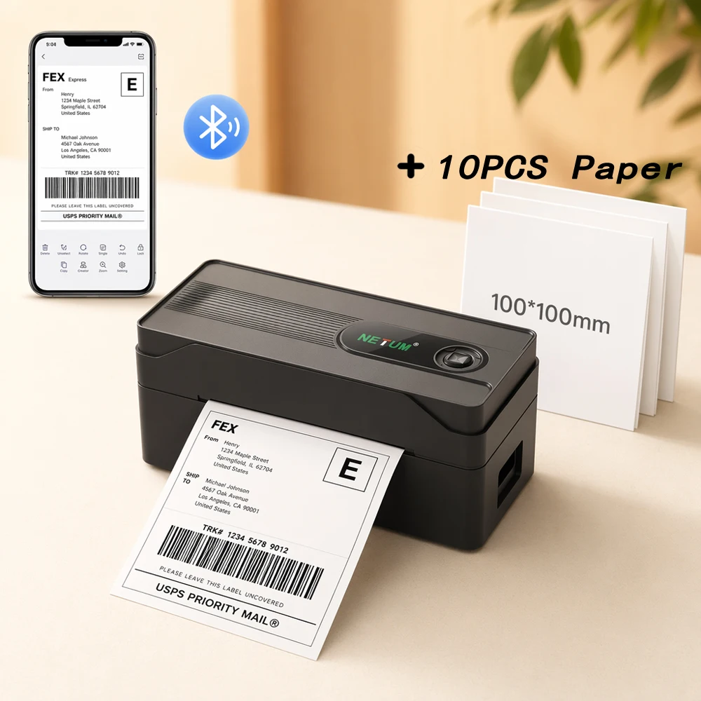 4x6 Shipping Label Printer Compatible with 30mm-110mm FedEx UPS USPS Thermal Bluetooth Label Printer