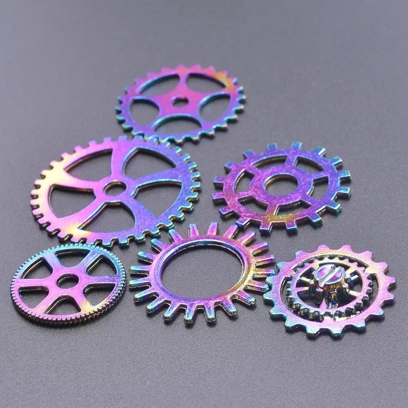 12pcs Összecsap steampunk kiegészítők Futam Fogaskerék charms számára ékszer Gyártás Anyagellátás DIY Fűrészfog Rainbow Medál Bűvölet components