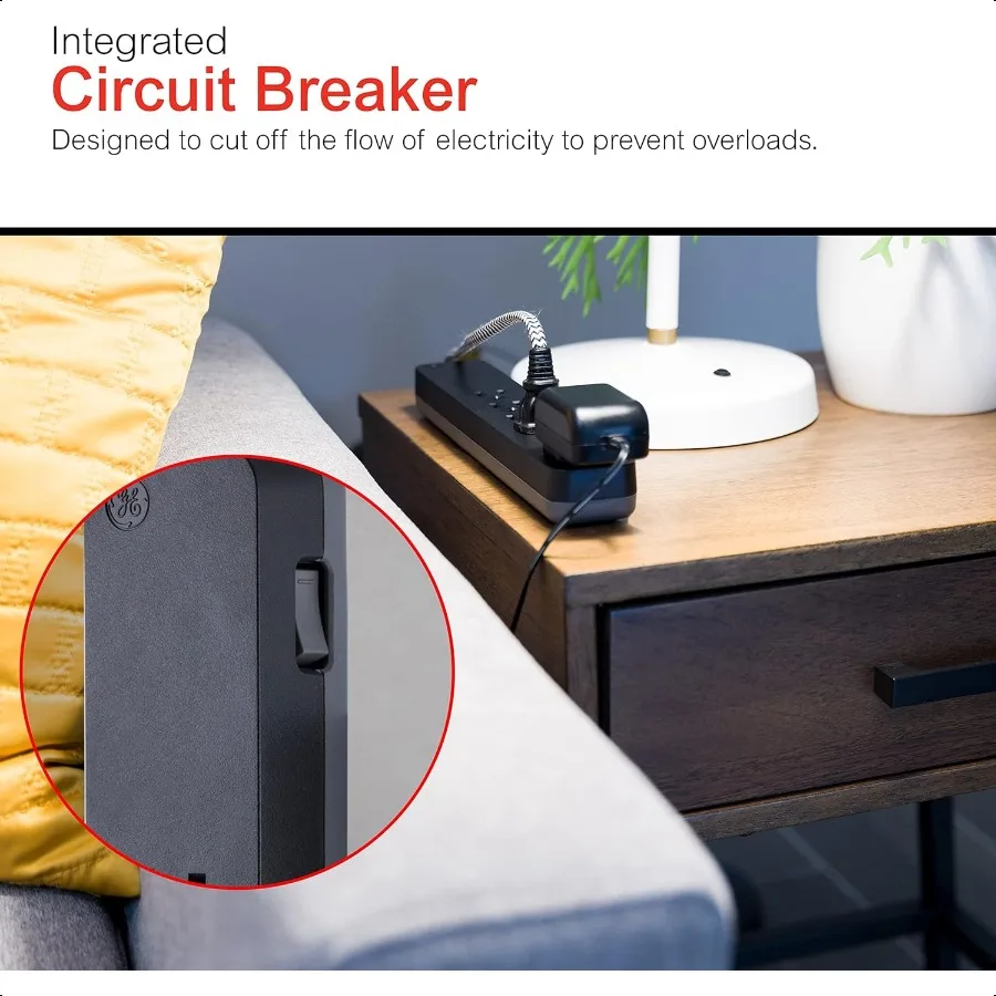 GE Pro 6Outlet عرام حامي 2 قدم تمديد الحبل 620 جولز قطاع الطاقة المكونات المسطحة قطاع دارة متكاملة جدار جبل UL Li