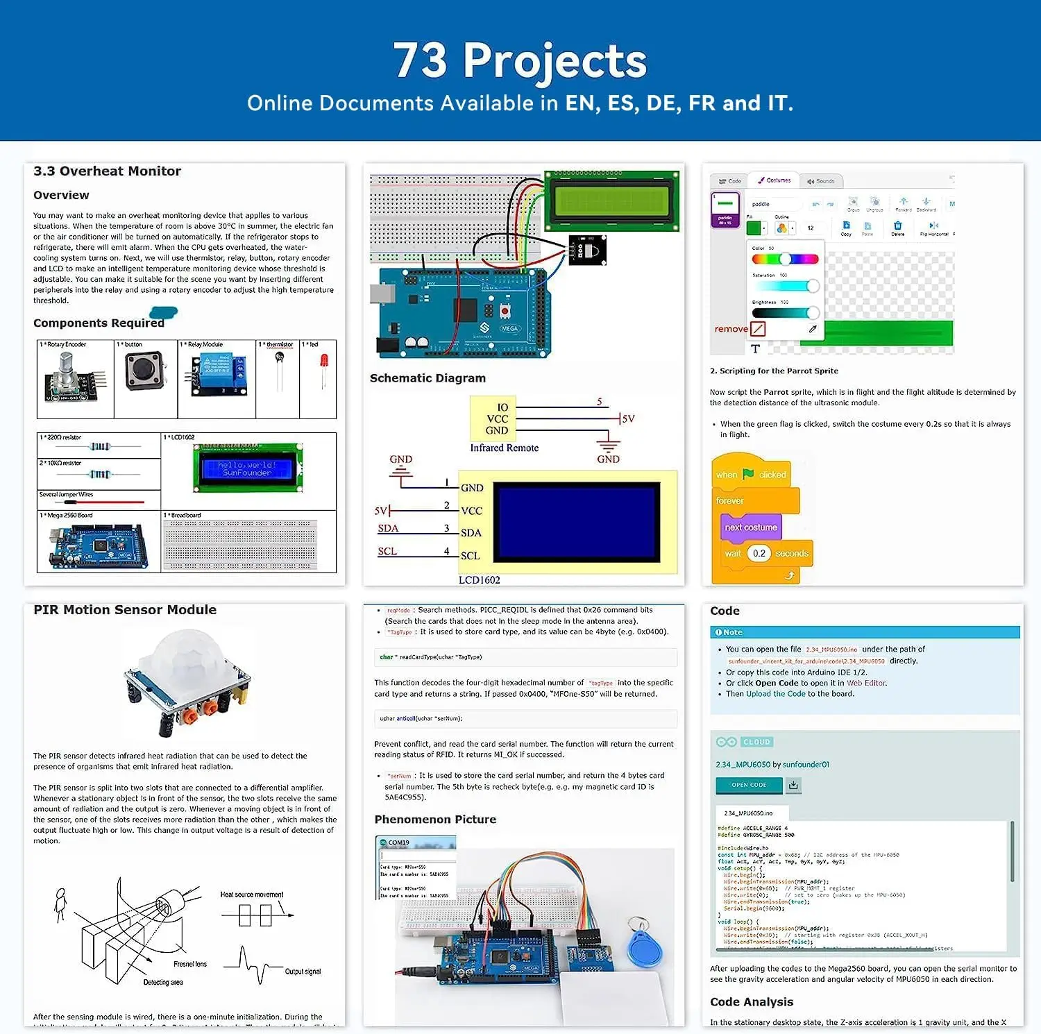 SunFounder Project The Most Complete Electronics Starter Kit Compatible with Arduino Mega 2560 R3 Mega328 Nano, 73 Tutorials