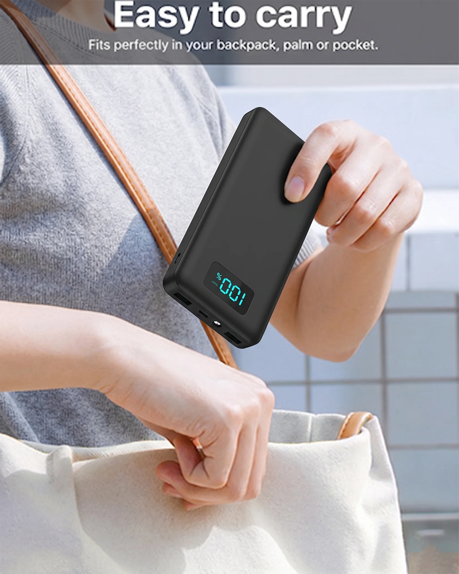 20W PD Fast Charge Powerbank 10000mAh Thin Portable Charger Type C USB C External Battery Backup Power Supply with LED Display for Travel Camping fits iPhone 17 16 15 14 Plus Pro Max Samsung Galaxy S26 S25 Ultra S24 Google Pixel 9 8 Pro - view 5
