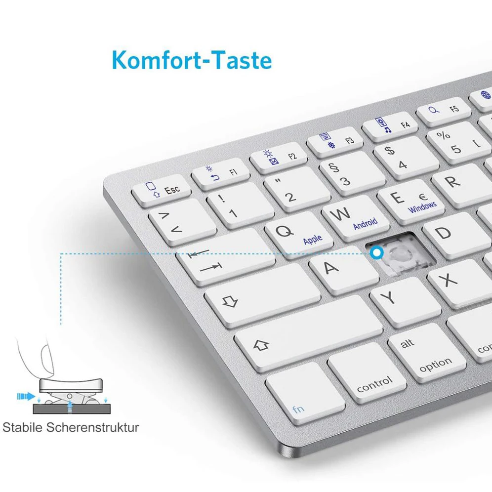 German QWERTZ Layout Bluetooth Keyboard Mouse Combo Ultra-Slim Mute Wireless Bluetooth Mouse for iPad iPhone iOS Android Windows