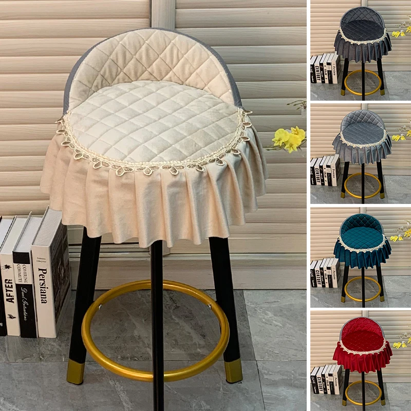 

Round Low Backrest Bar Stool Cover Velvet Stretch Nonslip Hotel Bar Chair Cover Home Dining Restaurant Chair Seat Covers