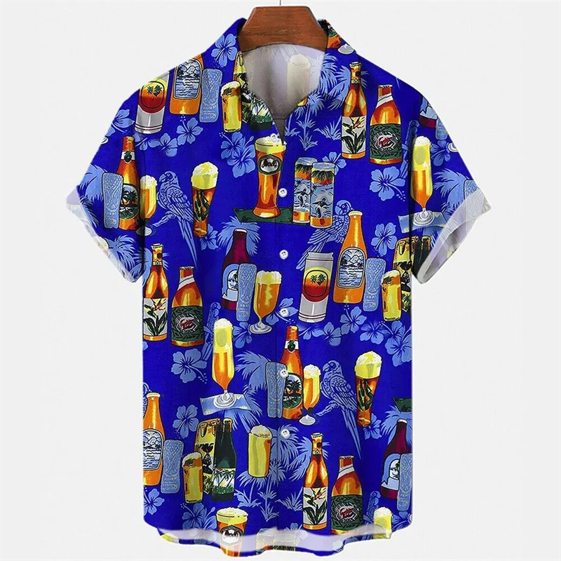 Summer Funny Beer 3D Print Shirts Men Fashion Shirt Casual Vintage Harajuku Streetwear Short Sleeve Shirt Blouse Man Clothing