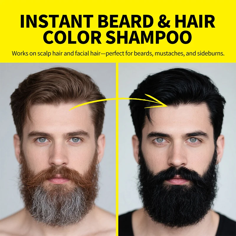 250ml Natural Black Hair Dye Shampoo for Men Instant Gray To Black Ginger Hair Dye Repair White Hair Care Black Beard Shampoo - view 4