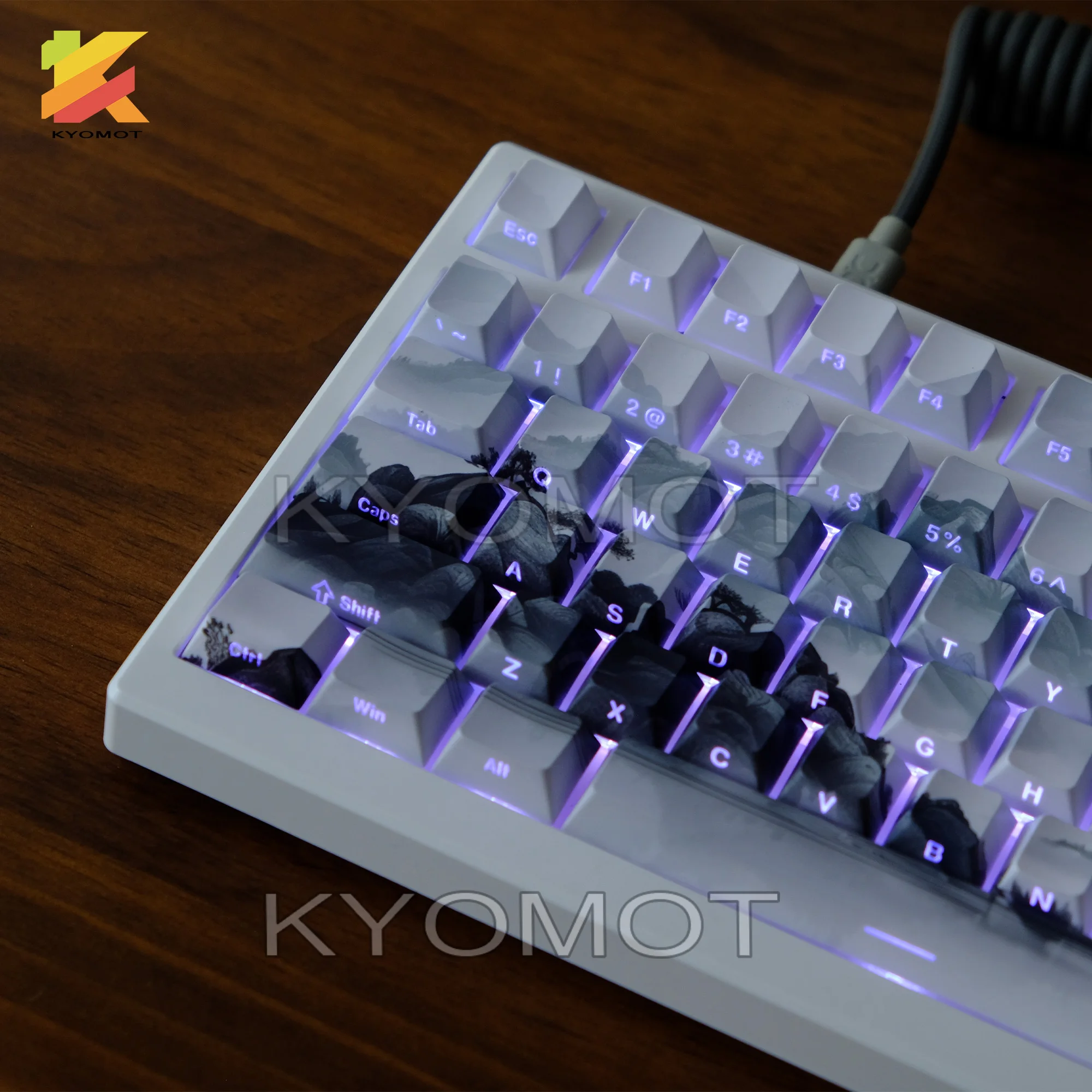 

135 Keys Black and White PBT Double Shot Keycaps Side Printed Shine Through Cherry Profile Keycap for Game Mechanical Keyboard