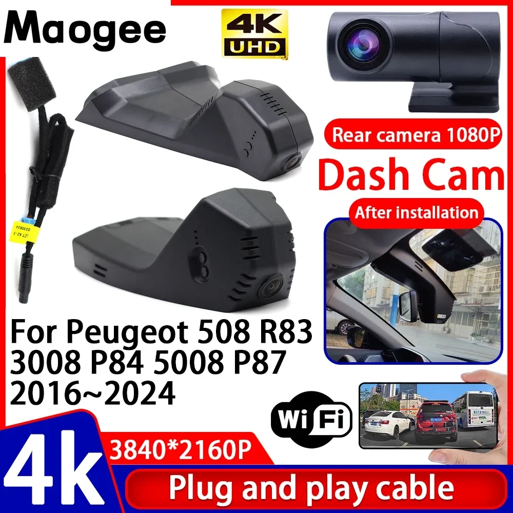 Grabadora de Video 4K UHD, Cámara DVR para Auto, Plug and Play, para Peugeot 508 R83 3008 P84 5008 P87 2016~2024