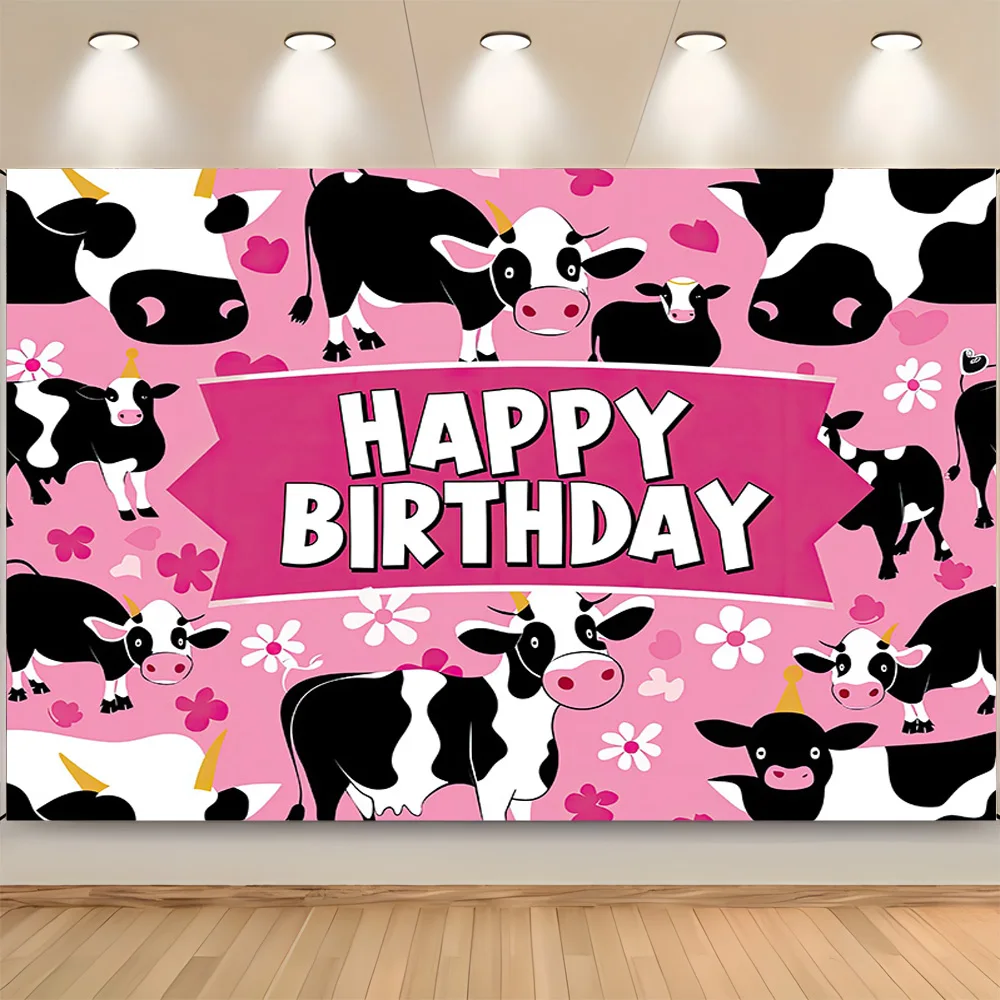 Fondos de fotografía de granja de dibujos animados con cerdo y granero, casa rosa, decoración de fiesta de feliz cumpleaños, estudio fotográfico, ZZ-01