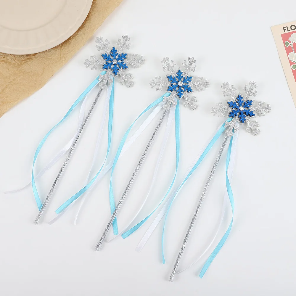 2Pcs Children Snowflake Fairy Wand Cartoon Princess Magic Wand Girls Birthday Party Role Play Decoration Accessories