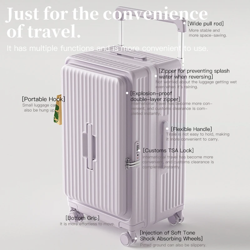 أمتعة قابلة للتوسيع ذات سعة كبيرة، حقيبة عربة سميكة مفتوحة من الأمام، حقيبة سفر مقاومة مقاس 24 بوصة، طالب مقاس 30 بوصة #6