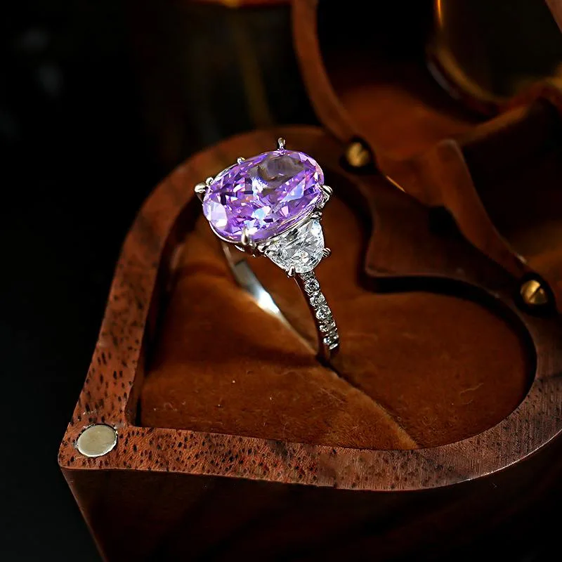 Starry Sky Purple Zirconia Comparable to Ice Flower Cut Light Luxury Fashion Open Ring Inlaid with Elegant Versatile
