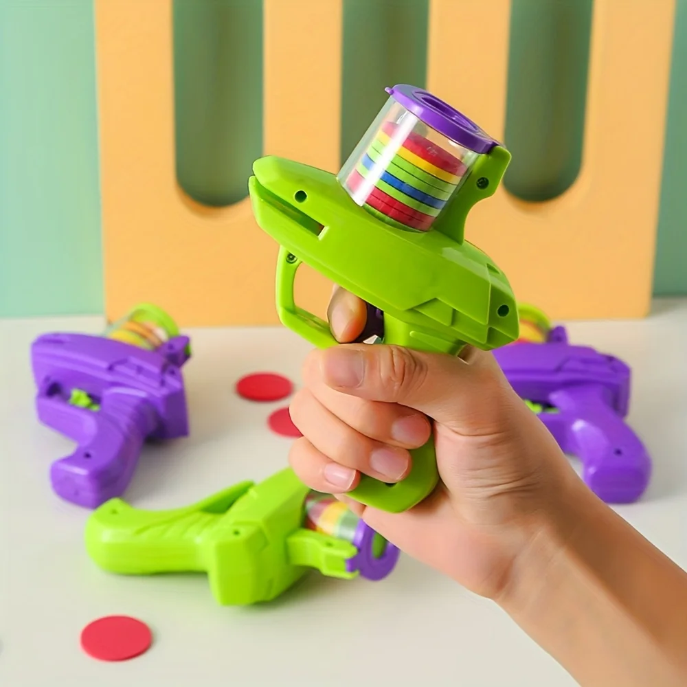 1 ensemble de jouets de lanceur de disque en mousse colorée-jeu de soucoupe volante portable avec matériau ABS Durable, aucune batterie nécessaire