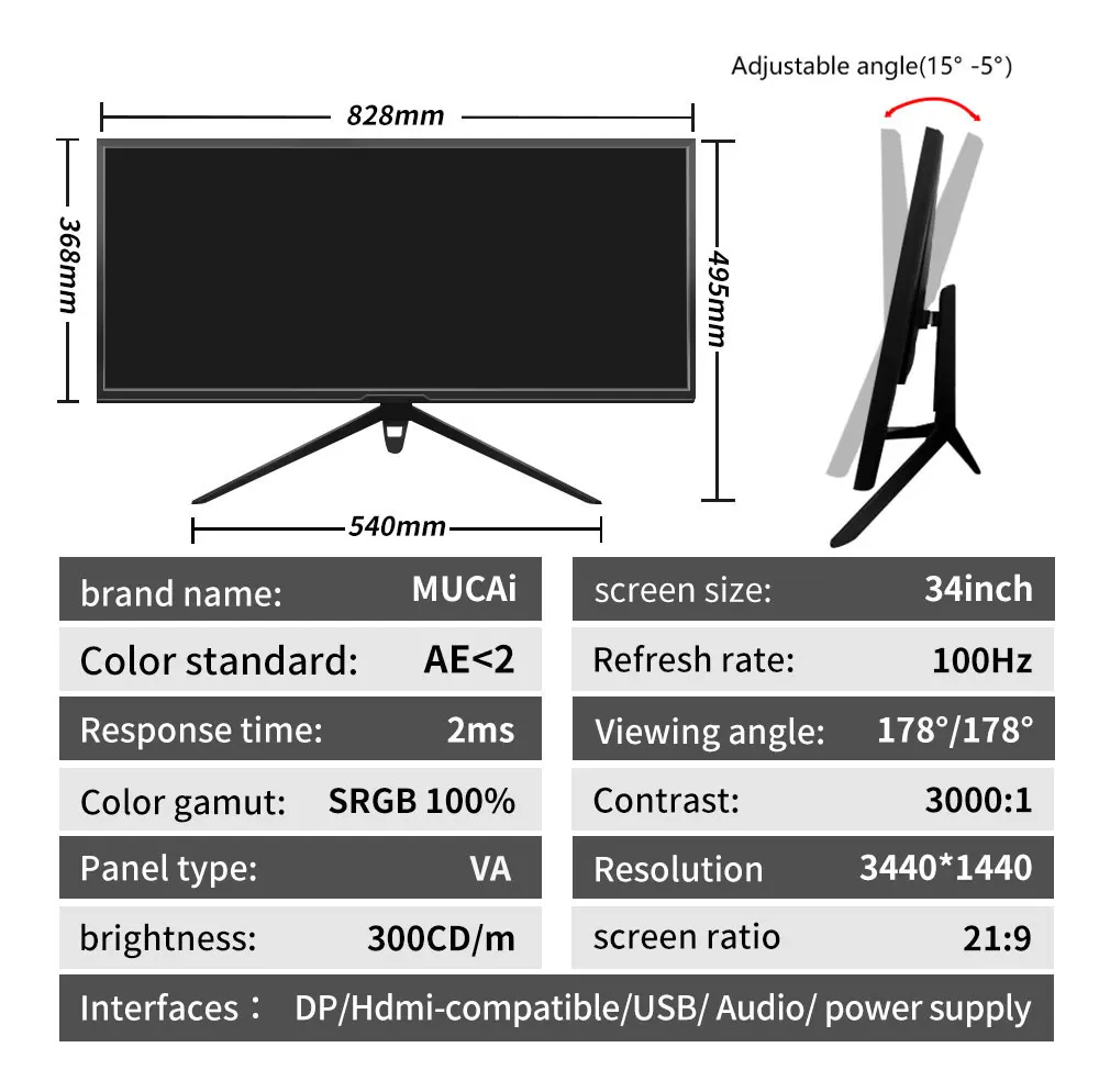 Mucai 34 Zoll Monitor 3440Hz wqhd Desktop antike breite Anzeige LED-Spiele konsole Computer bildschirm keine gebogene dp/*