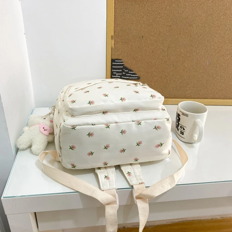 Teen Girls School Backpack Cute Small Floral Print Nylon Travel Bookbag Women Casual Lightweight College Laptop Rucksack Purse