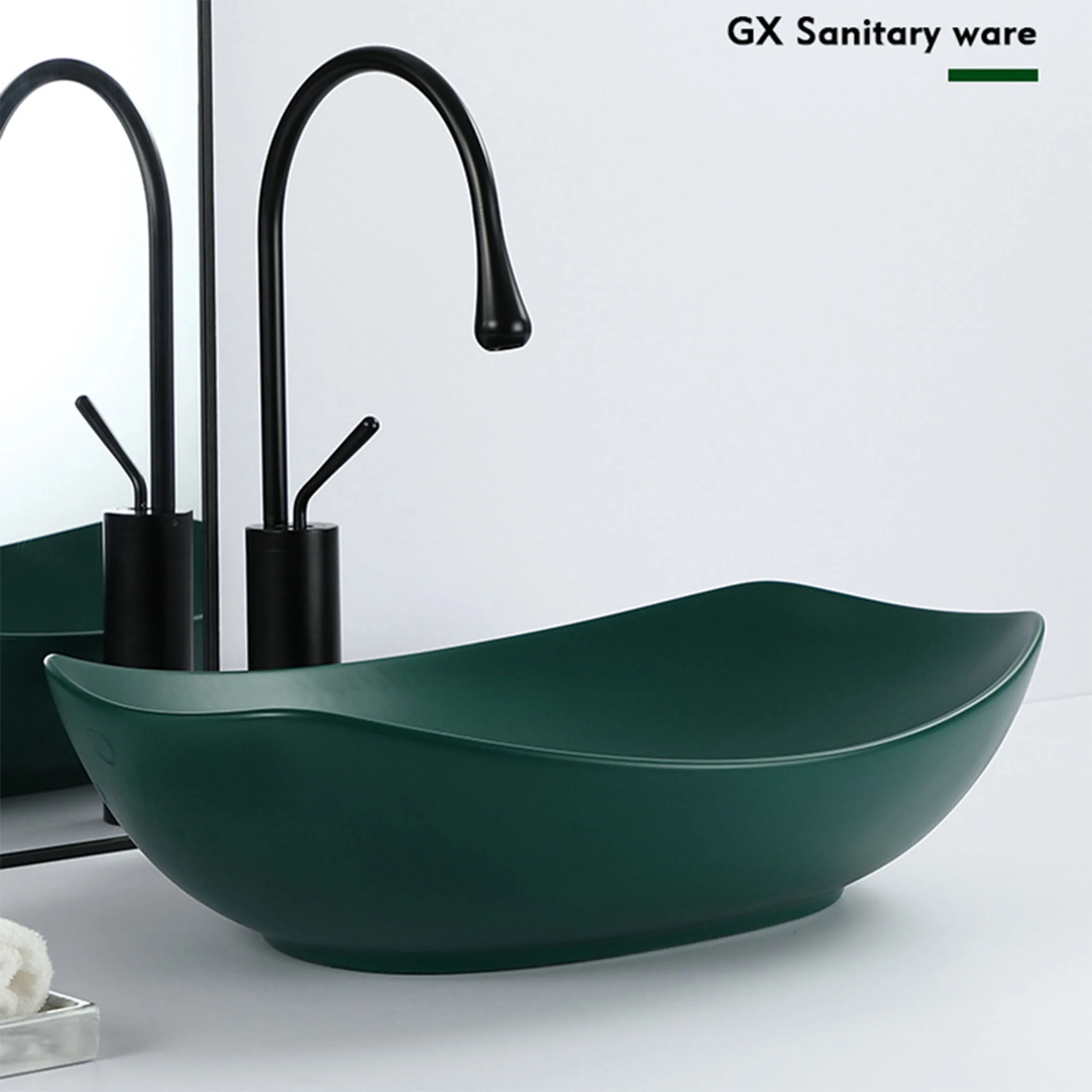 Nordic Countertop Washbasin Ceramic Wash Basin Light Luxury Balcony Creative Special-Shaped Washbasin Dark Green Countertop Sink