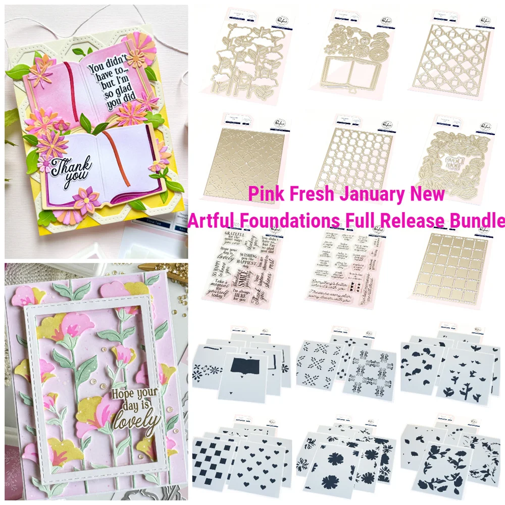 Pink Fresh Artful Foundations Full Release Bundle Metal Cutting Dies Stamps Stencil Scrapbook Diary Decoration Embossing Templat