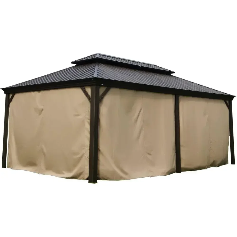 12' x 20' Outdoor Gazebo Privacy Curtain, Waterproof Patio Curtain with Center-Zip Design, Brown