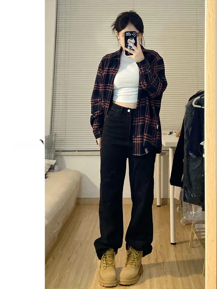 

Bla High Waist Straight Leg Wide Leg Jeans Women's Loose Fit Casual Sle Cotton Stretch Denim Pear ape Body Slimming