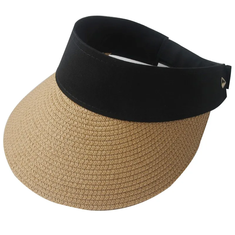 

Magic Tape Panama Women Straw Hat Empty Top 2024 Summer Hat Sun Protection Outdoor Sports Fishing Beach Chapeau