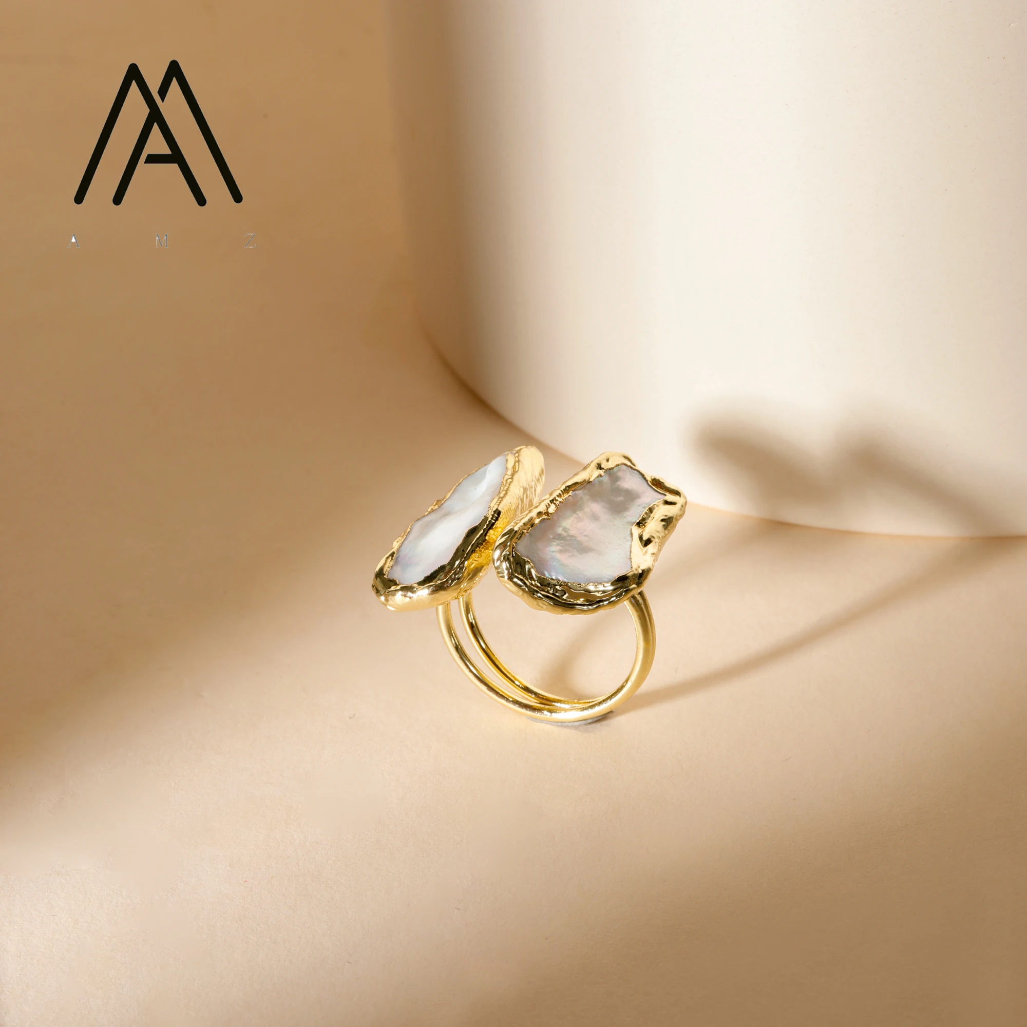 مجوهرات اللؤلؤ المفتوحة الفريدة من نوعها من اللؤلؤ الطبيعي خواتم فاخرة غير منتظمة مطلية بالذهب حصريًا للنساء ملابس الحفلات هدية مثالية