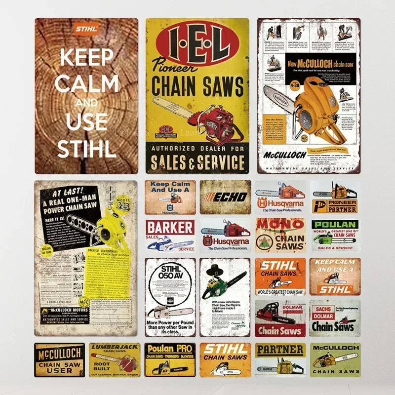 Tin Painting Retro Signs Barker Stihl Chainsaws Classical Home Stickers Retro Pub Farm Art Decor Vintage Metal Tin Poster