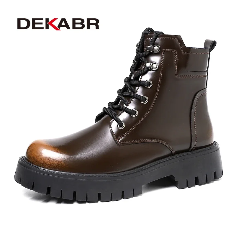 DEKABR New Comfortable Autumn Winter Warm Fur Boots Genuine Leather Soft Mens British Style Handmade Non-Slip Boots Size 38-45