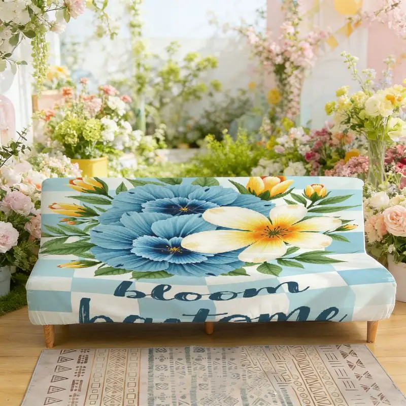 

Эластичный диван-кровать с принтом, чехол для дивана без подлокотников, ретро-плед, сине-желтый цветочный узор