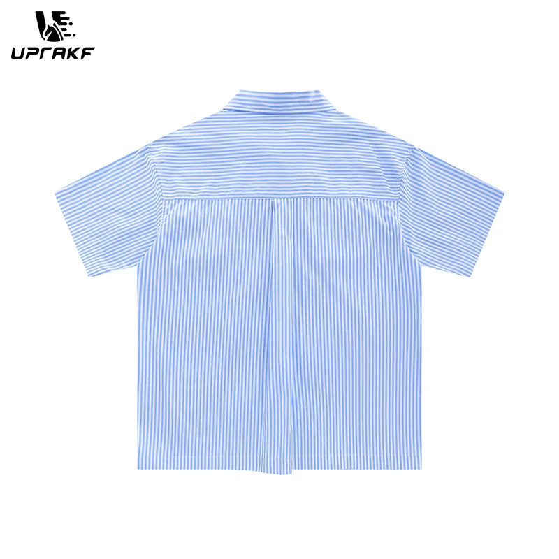 UPRAKF Striped Shirts Special Front Pocket Short Sleeve Loose Button Tops Casual Summer Outwear High Quality Trendy