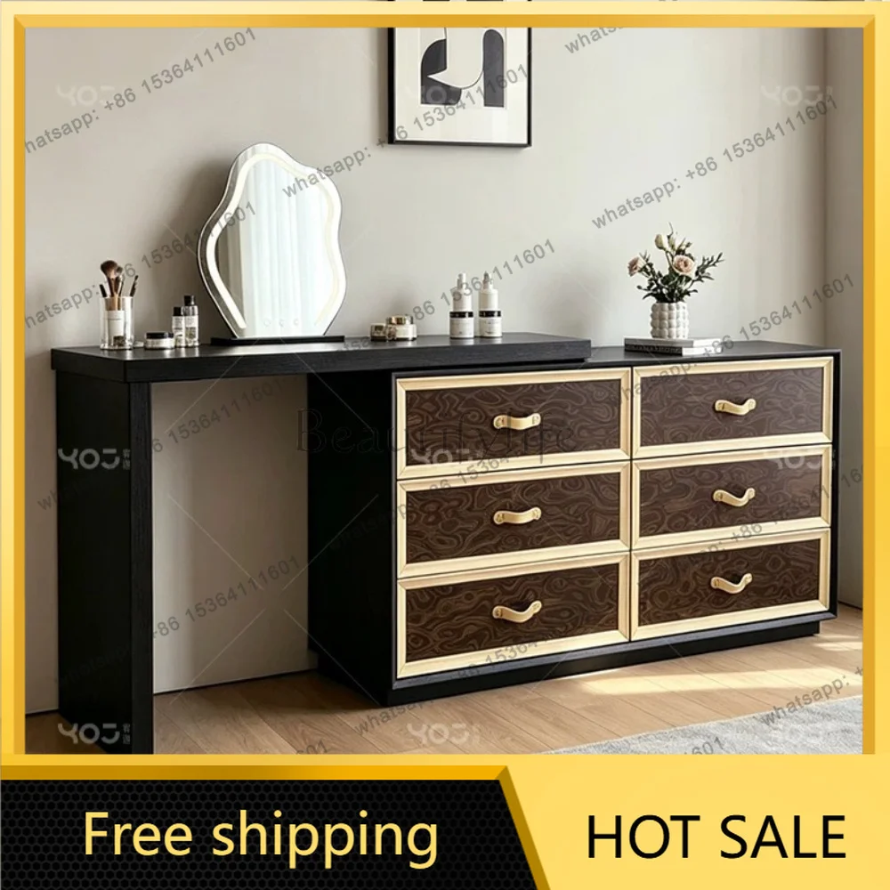 LD retro style corner dresser chest cabinet integrated 2 retractable rotating solid wood makeup table