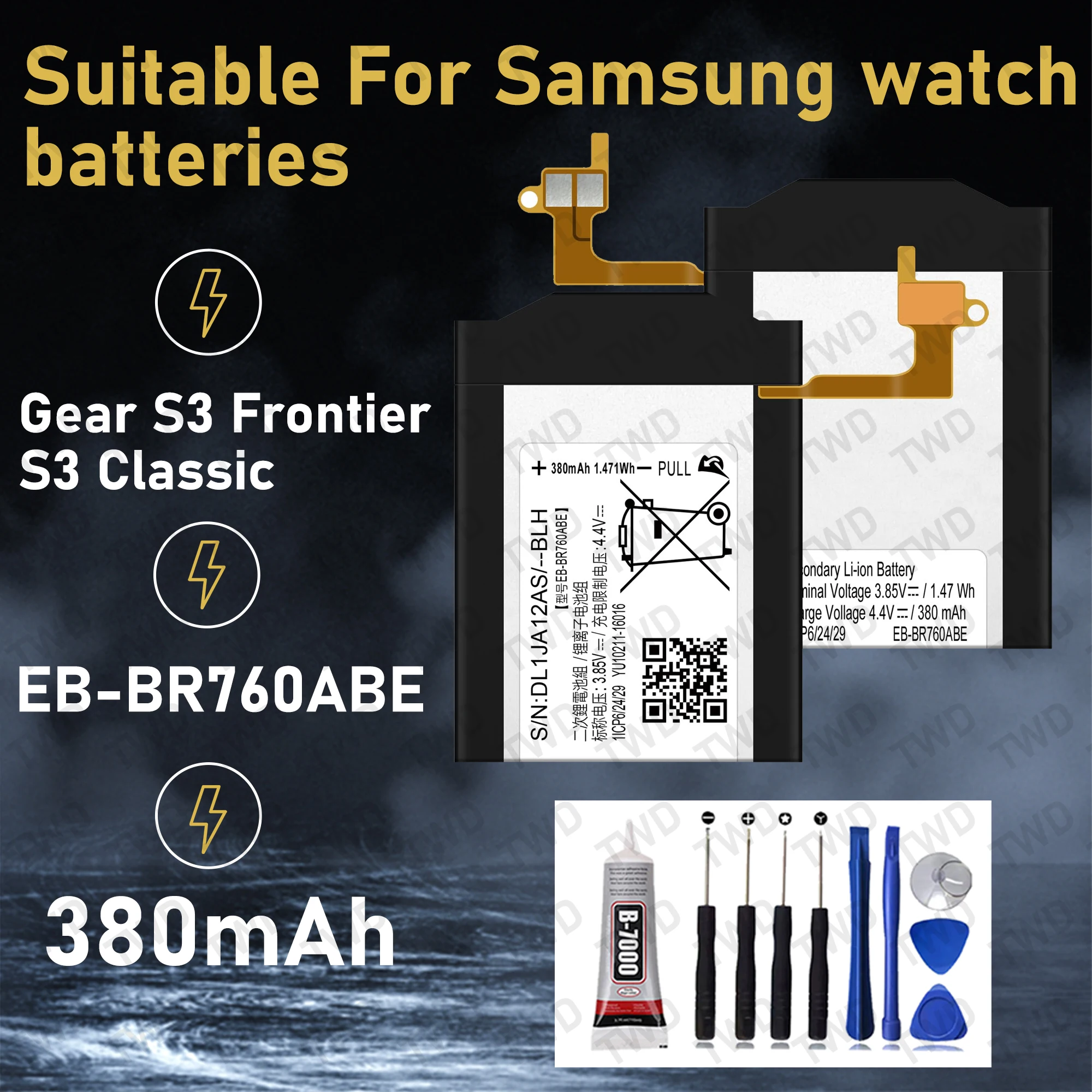 

EB-BR760ABE Large capacity Battery For Samsung watch Gear S3 Frontier/S3 Classic Batteries New High Quanlity+Free Tools
