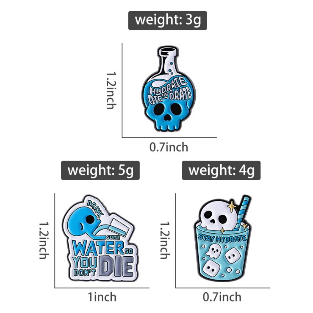 هيدرات يموت عن طريق الفم المينا دبابيس زجاجة الكرتون الجمجمة مياه الشرب شارة معدنية الملابس والاكسسوارات بروش هدية للأطفال صديق