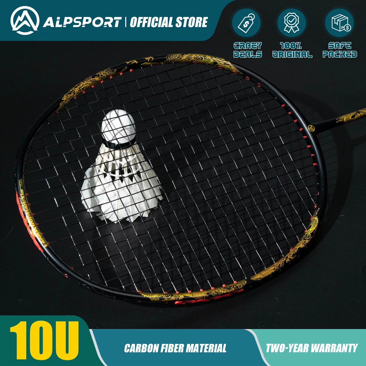 

ALP GD 10U Badminton Racket 52g T800 Ultralight MAX 30lbs T800 Carbon Fibre Includes badminton string and badminton bag