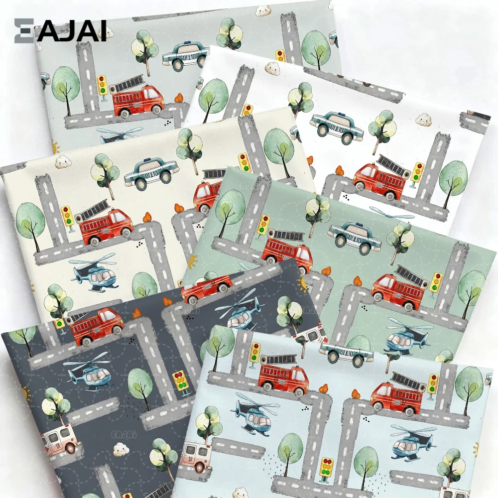 

Eajai Kid Car Material Cotton Fabric For Diy Sewing Children Vehicle Pattern Soft Craft Cloth For Handmade Garment